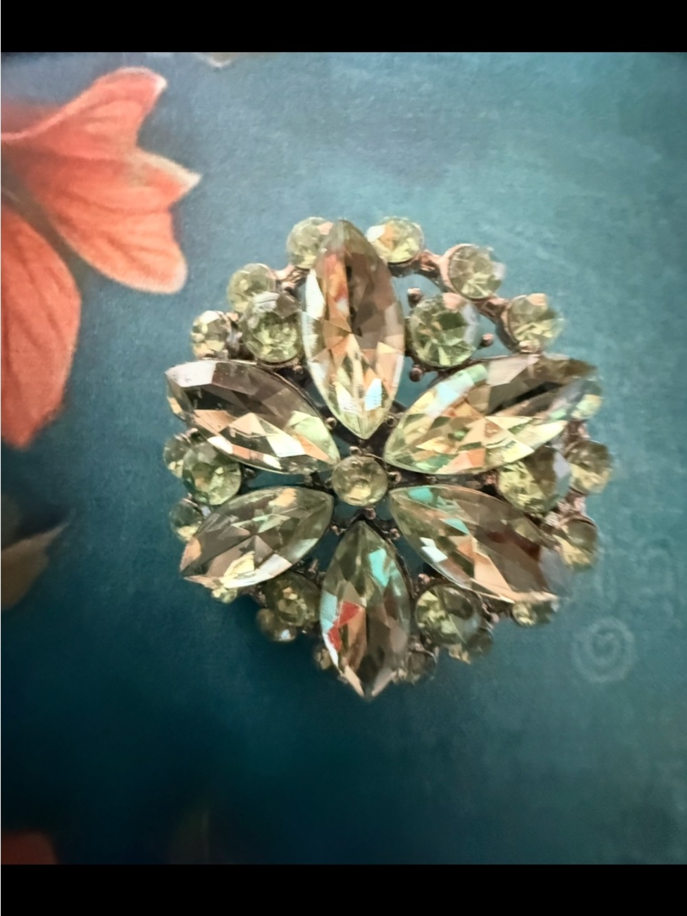 Crystal Floral Statement Brooch - Pale Green